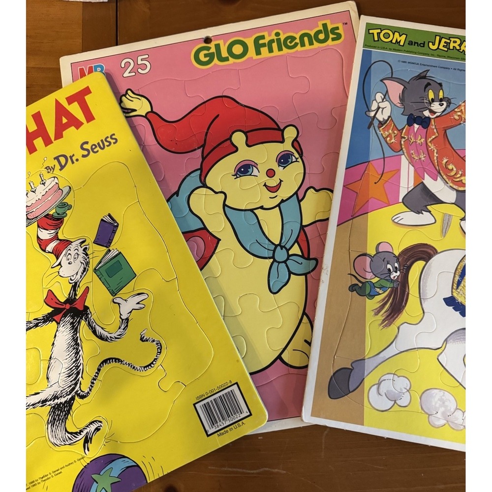 Lot of 3 Frame‎ Tray Puzzle Cat in the Hat, Dr. Suess, GLOFriends Vintage